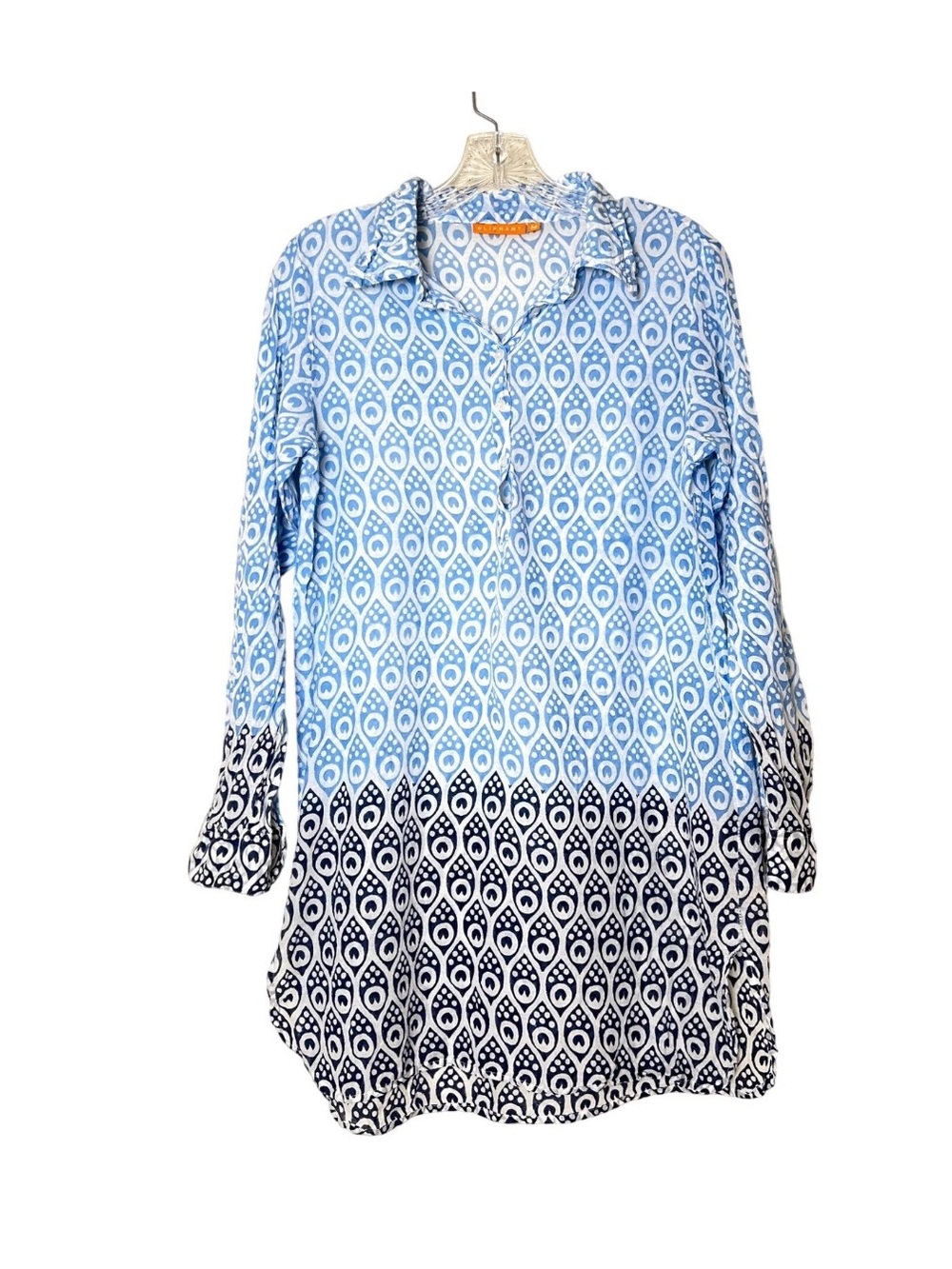 Oliphant Blue and Navy Printed Cotton Tunic Medium